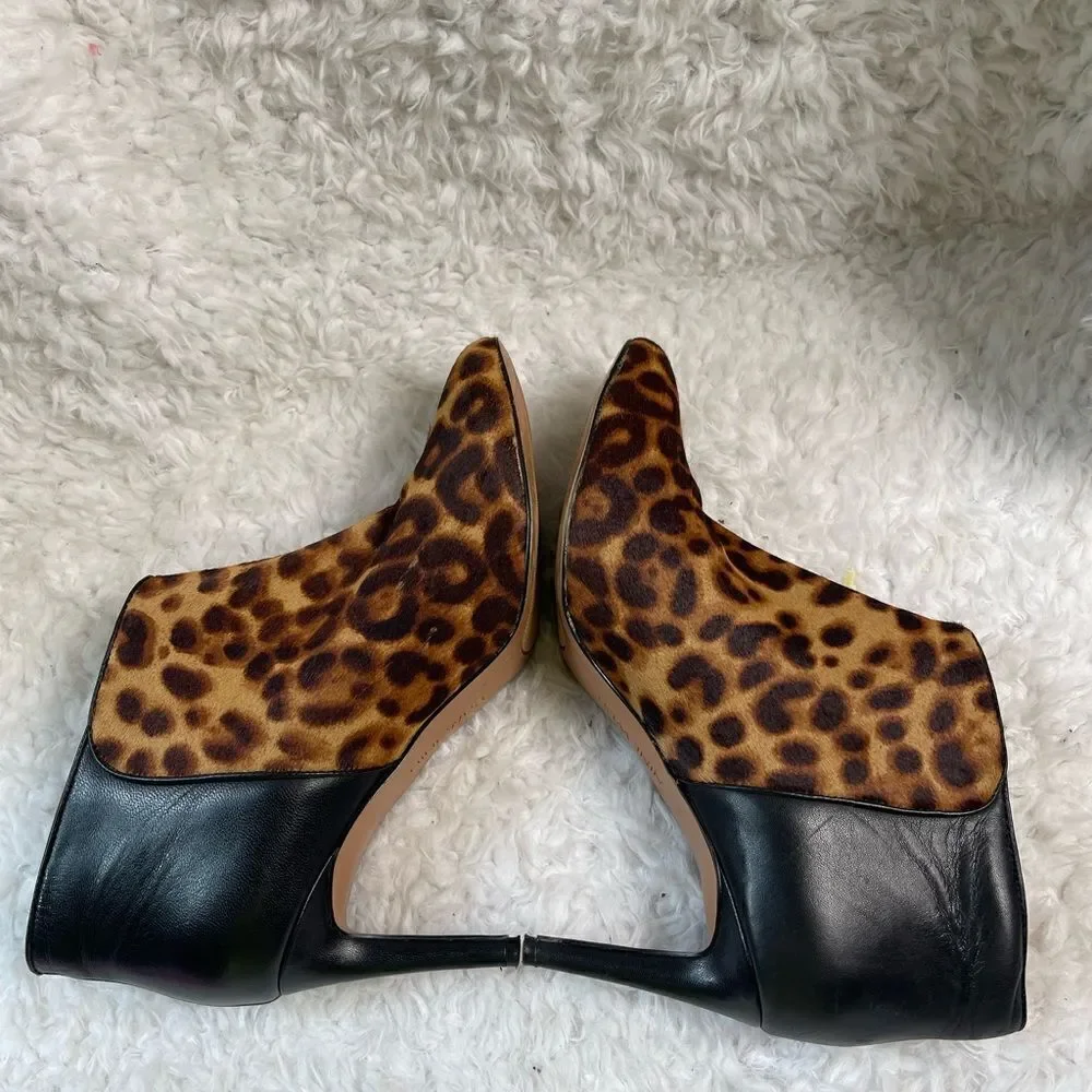 Nine West leather calf hair leopard print &black ankle slip on boots SZ9.5M
